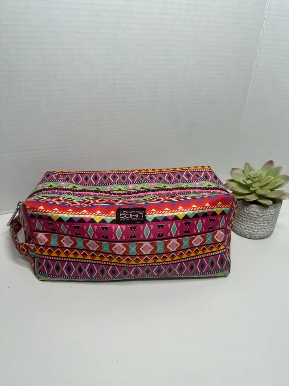 Soho Multicolor Aztec Cosmetic Pouch - Pink and Orange Accents